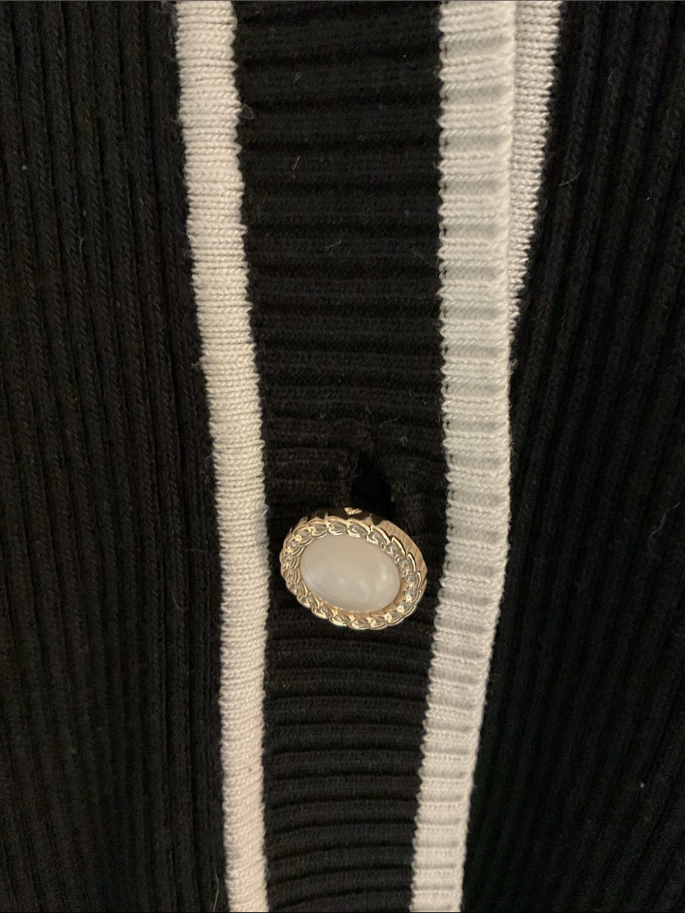 Tenney Rose Ribbed Cardigan White Tipped Faux Pearl Buttons, Size S, Black - Picture 4 of 8